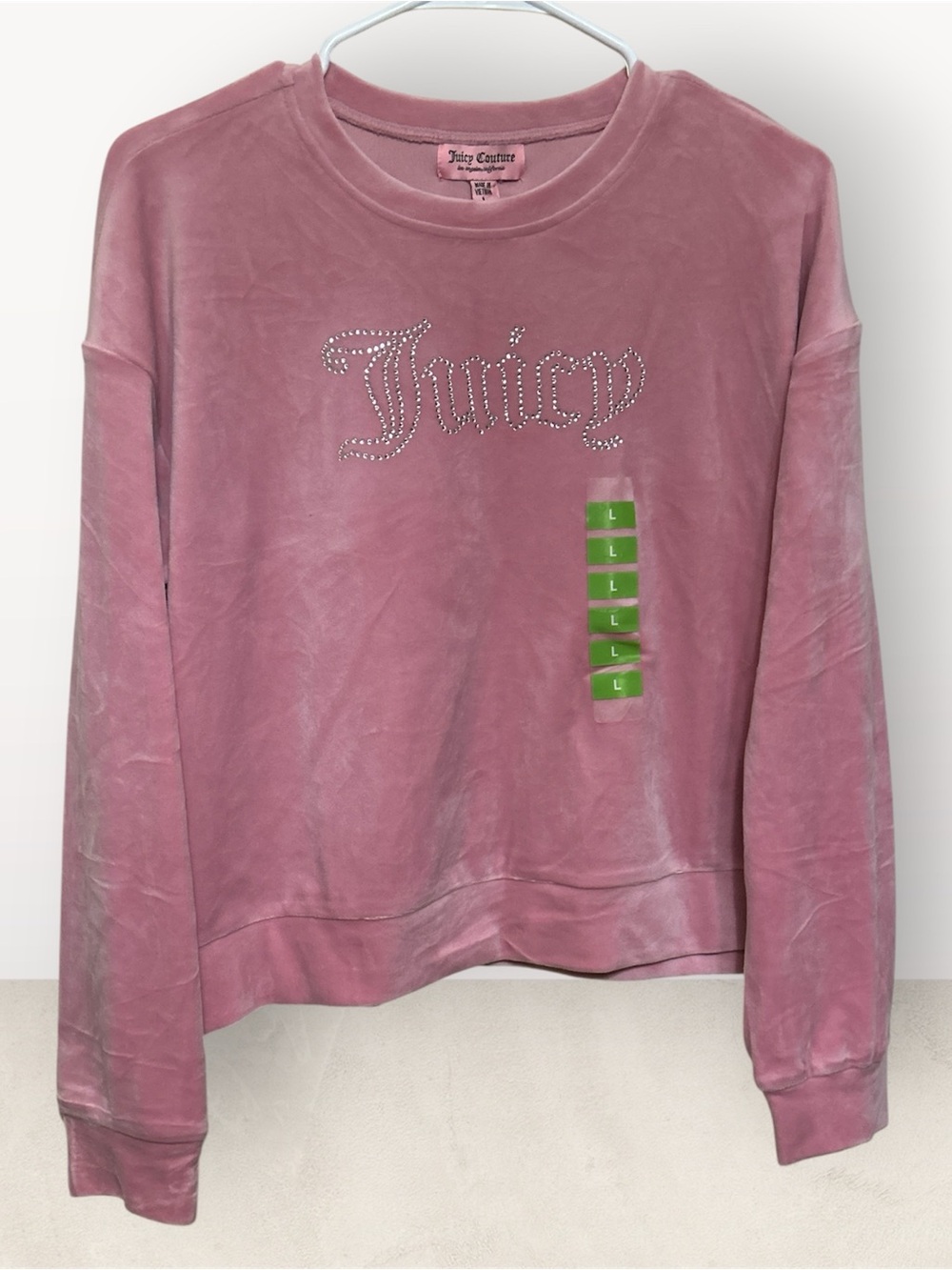 Juicy Couture Dusty Pink Rhinestone Logo Velour Pullover NWT Size L